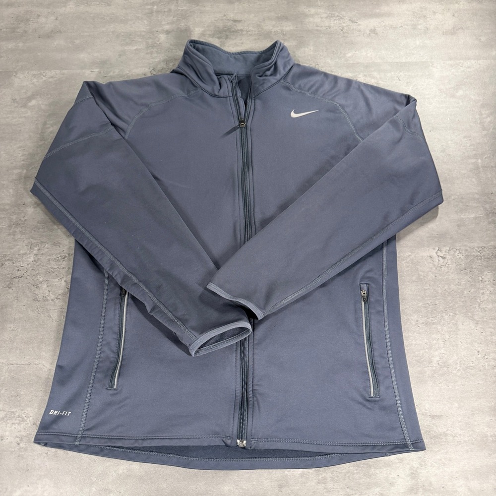 Nike Dri-FIT Jacket Mens Large Gray Full‎ Zip Fleece Lined Training Gym Golf Top